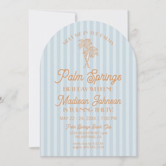 Invitation Blue Palm Springs Pastel Beach Anniversaire Week-e (Devant)