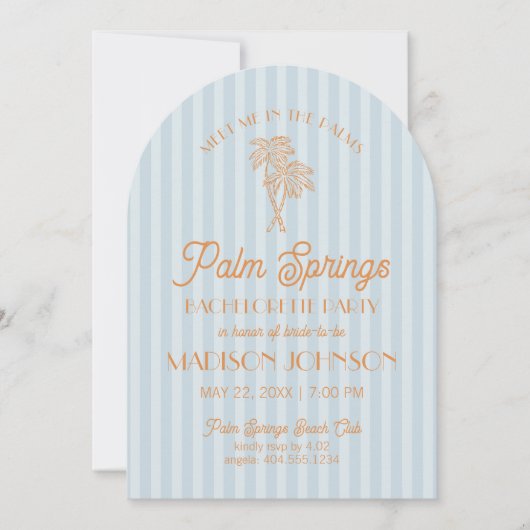 Invitation Blue Palm Springs Pastel Beach Bachelorette Party (Devant)
