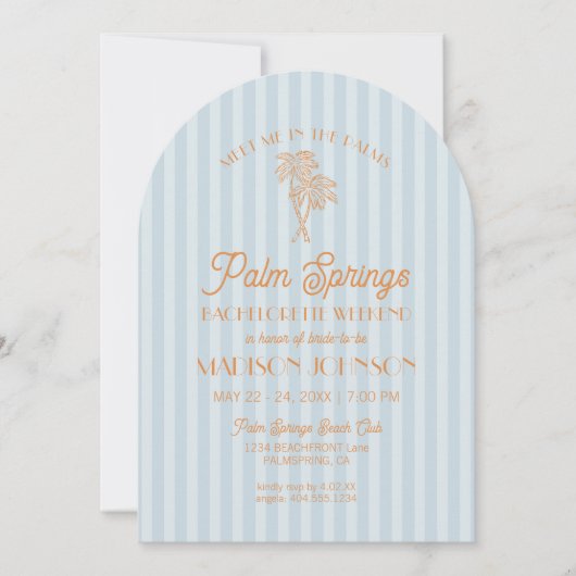Invitation Blue Palm Springs Pastel Beach Bachelorette Party (Devant)