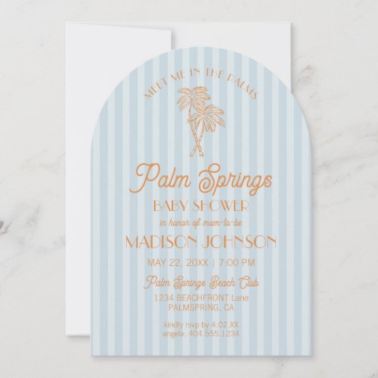 Invitation Blue Palm Springs Pastel Beach Cabana Baby shower (Devant)