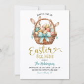 Invitation Blue Pastel Bow Bunny Basket Easter Egg Hunt Party (Devant)