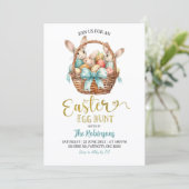 Invitation Blue Pastel Bow Bunny Basket Easter Egg Hunt Party (Debout devant)