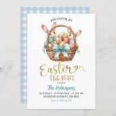 Invitation Blue Pastel Bow Bunny Basket Easter Egg Hunt Party (Devant / Derrière)