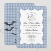 Invitation Blue Pastel Cute Ghost Twins Baby Shower (Devant / Derrière)