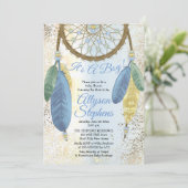 Invitation Blue Pastel Dreamcatcher C'est un Baby shower garç (Debout devant)