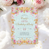 Invitation Blue Pastel Gold Cinquième Rococo baroque Annivers