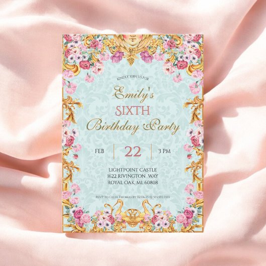 Invitation Blue Pastel Gold Sixième Rococo baroque Anniversai