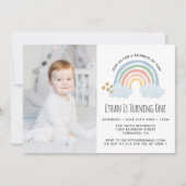 Invitation Blue Pastel Rainbow of Fun 1er Anniversaire Photo (Devant)