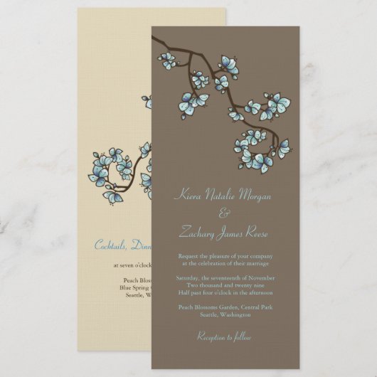 Invitation Blue Peach Blossoms Sakura Asiatique Mariage Invit (Devant / Derrière)