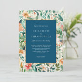 Invitation Blue Peach Green Floral Aquarelle Mariage élégant (Debout devant)