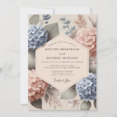 Invitation Blue Peach Hydrangea Botanical Wedding (Devant)