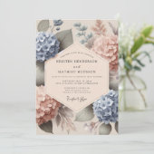 Invitation Blue Peach Hydrangea Botanical Wedding (Debout devant)