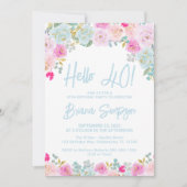 Invitation Blue Peach Purple Floral 40e fête d'anniversaire (Devant)