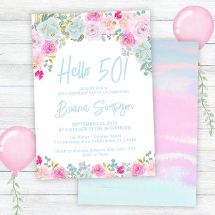 Invitation Blue Peach Purple Floral 50e fête d'anniversaire