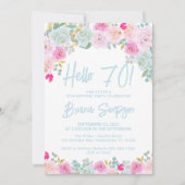 Invitation Blue Peach Purple Floral 70e fête d'anniversaire (Devant)