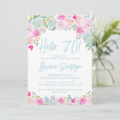 Invitation Blue Peach Purple Floral 70e fête d'anniversaire (Debout devant)