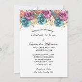 Invitation Blue Peach Rose Floral Formal Elégant Mariage (Devant)