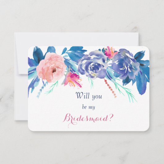 Invitation Blue Peach Roses Serez-Vous Ma Bridesmaid (Devant)
