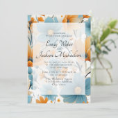 Invitation Blue Peach Watercolor Mariage floral (Debout devant)