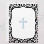 Invitation Blue Pearl Croix Bleu Noir Damas Christening (Dos)