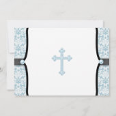 Invitation Blue Pearl Croix Bleu Noir Damas Christening (Dos)