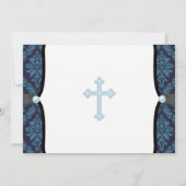 Invitation Blue Pearl Croix Bleu Noir Damas Christening (Dos)