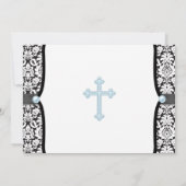 Invitation Blue Pearl Croix Bleu Noir Damas Christening (Dos)