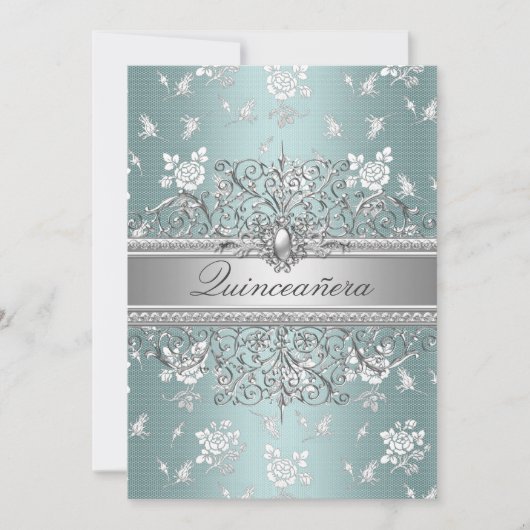 Invitation Blue Pearl & Rose Quinceanera Annonces (Devant)