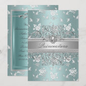 Invitation Blue Pearl & Rose Quinceanera Annonces (Devant / Derrière)
