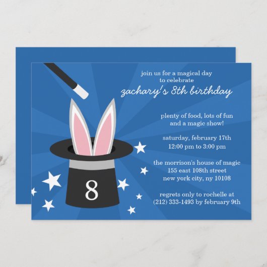 Invitation Blue Peek-a-Boo Rabbit Personnalisé Magie Annivers (Devant / Derrière)