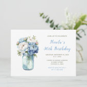 Invitation Blue Peonies Mason Jar fête d'anniversaire (Debout devant)
