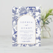 Invitation Blue Peony Chinoiserie Victorian Floral mariage (Debout devant)