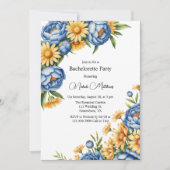 Invitation Blue Peony et Jaune Daisées Bachelorette Party (Devant)