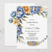 Invitation Blue Peony et Jaune Daisies Couples Douche (Devant / Derrière)