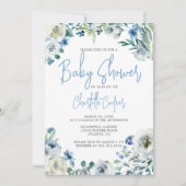 Invitation Blue Peony Floral Chic Spring Garden Baby shower (Devant)