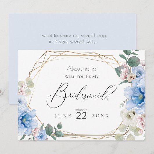 Invitation Blue Peony Flowers Serez-Vous Ma Femme D'Accueil (Devant / Derrière)