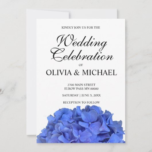 Invitation Blue periwinkel élégant floral hydrangeas Mariage (Devant)