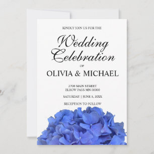 Invitation Blue periwinkel élégant floral hydrangeas Mariage