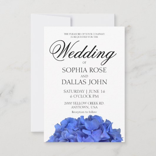 Invitation Blue periwinkel élégant floral hydrangeas Mariage (Devant)