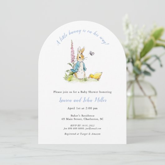 Invitation Blue Peter Rabbit Baby Boy Douche (Debout devant)