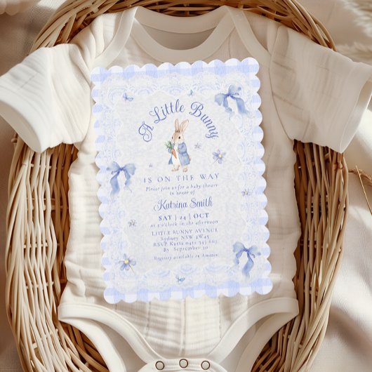 Invitation Blue Peter Rabbit Gingham lace Baby Shower