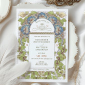 Invitation Blue Petunia Vintage Wedding Art Nouveau Mucha