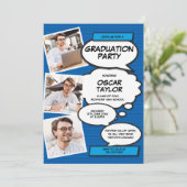 Invitation Blue Photo Collage Moderne Fun Graduation Party (Debout devant)