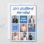 Invitation Blue Photo Collage personnalisé fête d'anniversair (Devant)