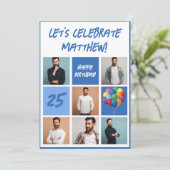 Invitation Blue Photo Collage personnalisé fête d'anniversair (Debout devant)