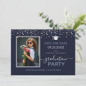 Invitation Blue Photo Graduation Party Enregistrer la date (Debout devant)