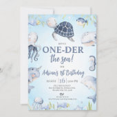 Invitation Blue Photo Sea Turtle One der The Sea 1er annivers (Devant)