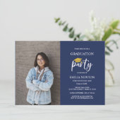 Invitation Blue Photo TASSEL Graduation Party (Debout devant)