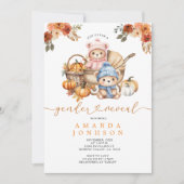 Invitation Blue & Pink Bears Poussette Citrouille Genre Revei (Devant)