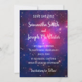 Invitation Blue Pink et Purple Space Image Enregistrer la dat (Devant)